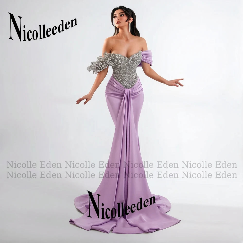 Nicolle Glittering Mermaid Evening Dresses for Women Rhinestones Pleated Ceremony Celebrity Dresses Vestidos De Noche Customized
