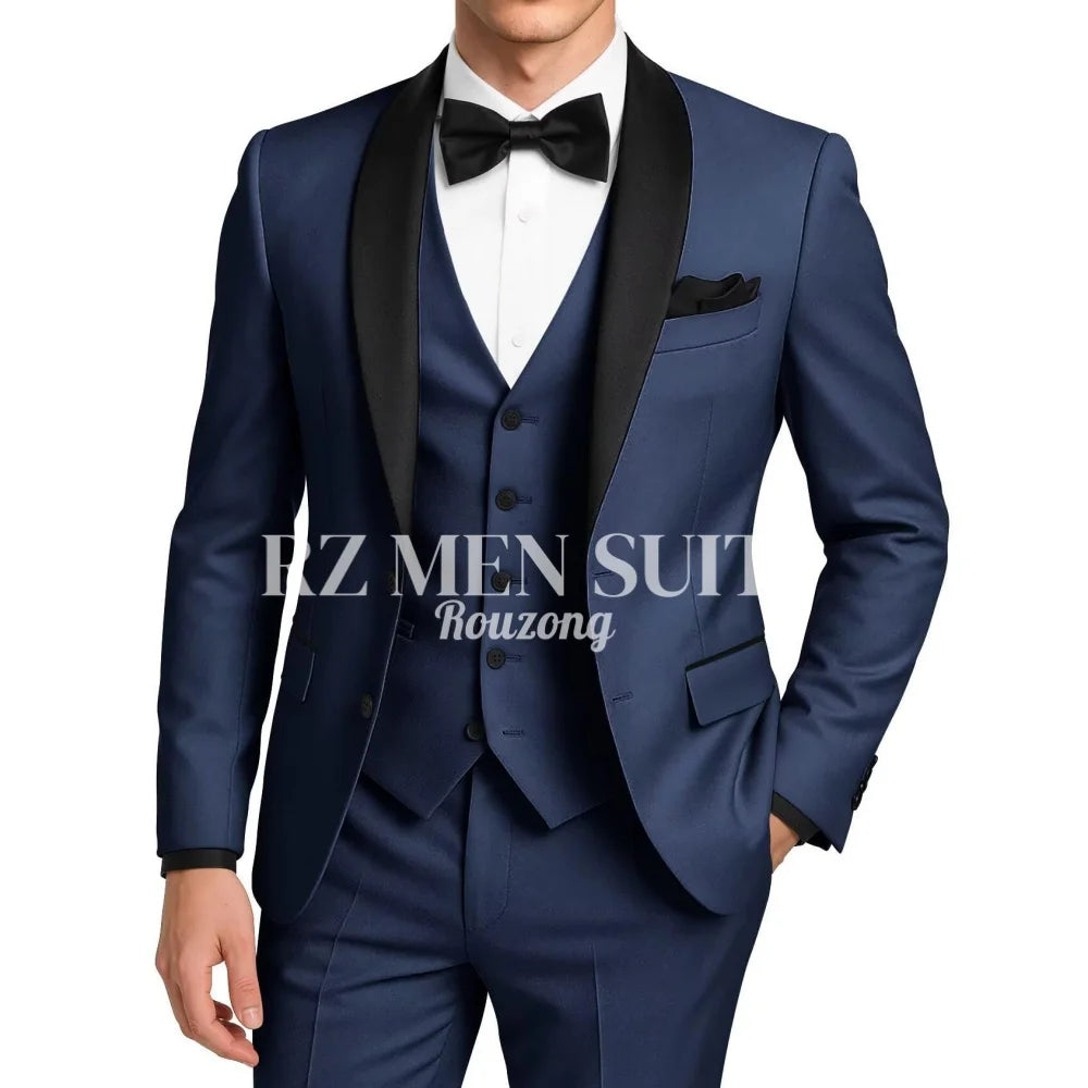 Mens 3 Piece Tuxedo Suit Slim Fit Suits for Men Two Button Wedding Prom Tuxedo Shawl Lapel Blazer Vest Pants Set costumes hommes