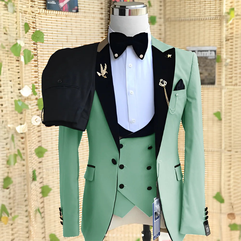 Wedding Men's 3-piece Suit Set (Jacket Pants Vest) Groom Tuxedo Formal Blazer Elegant Suit for Men