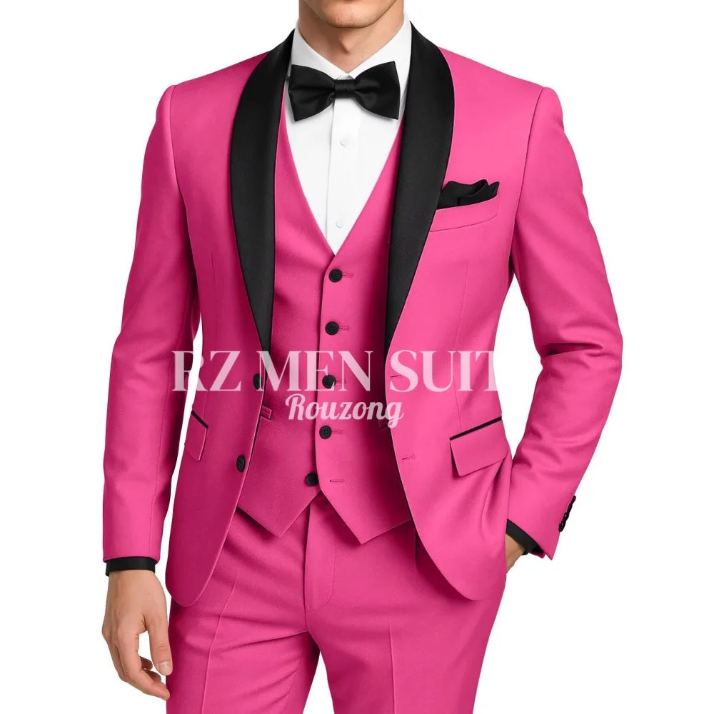 Mens 3 Piece Tuxedo Suit Slim Fit Suits for Men Two Button Wedding Prom Tuxedo Shawl Lapel Blazer Vest Pants Set costumes hommes