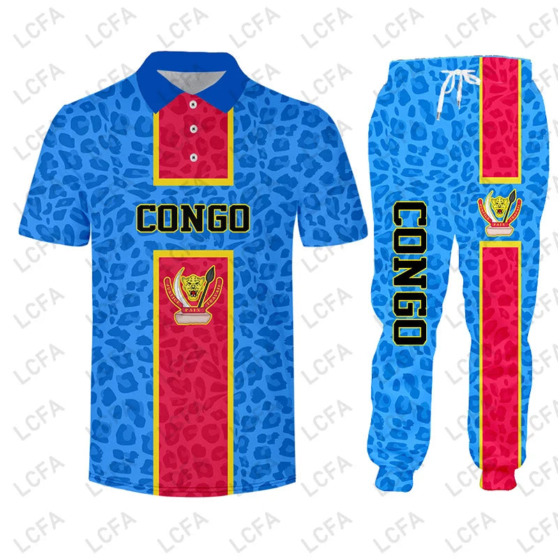 Congo Flag Hoodies Jacket Tracksuit Men 3D Printing Leopard Print National Emblem Shirt 2 Piece Set Oversize Clothes Sweat Suits