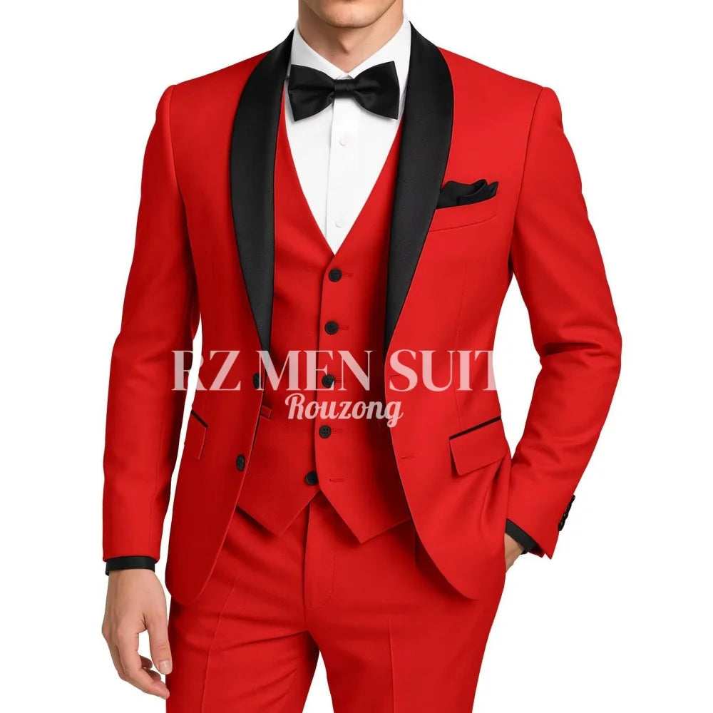 Mens 3 Piece Tuxedo Suit Slim Fit Suits for Men Two Button Wedding Prom Tuxedo Shawl Lapel Blazer Vest Pants Set costumes hommes