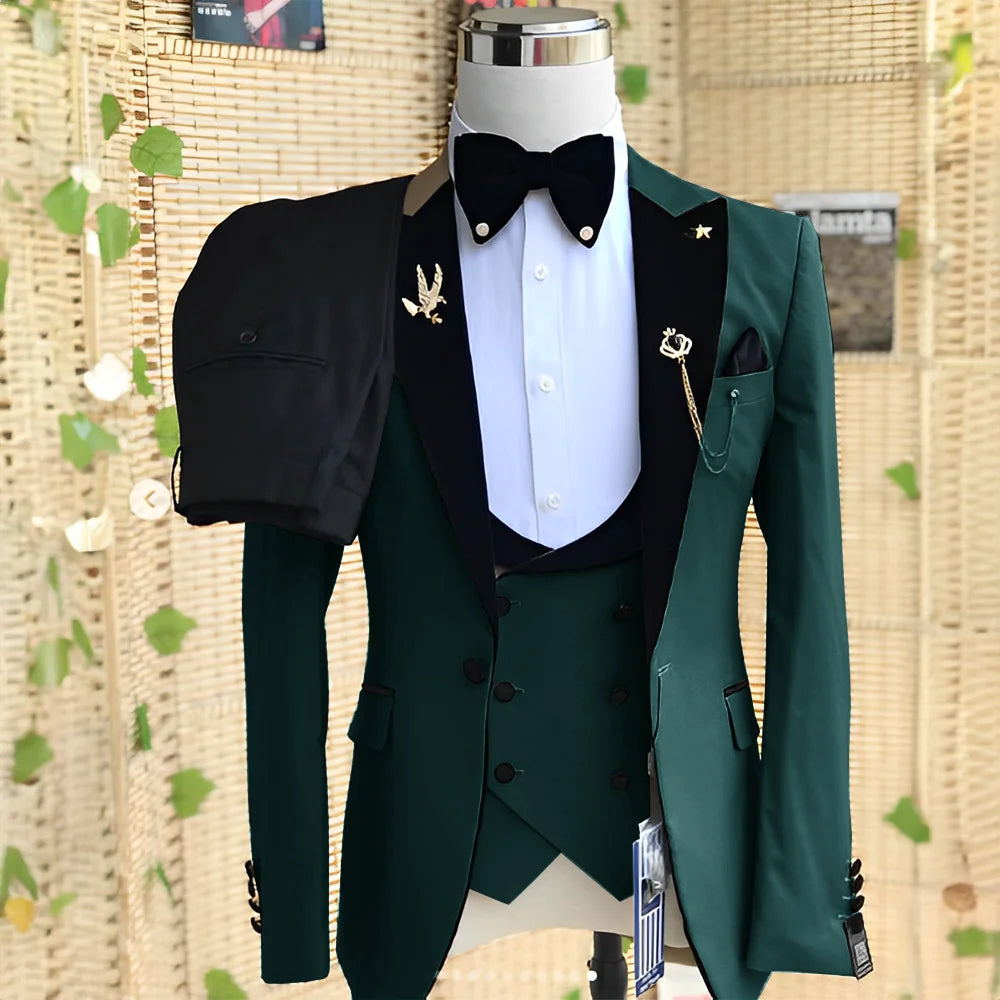 Wedding Men's 3-piece Suit Set (Jacket Pants Vest) Groom Tuxedo Formal Blazer Elegant Suit for Men