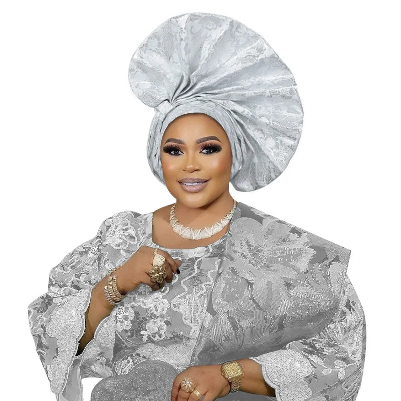 Exaggerated Fan-shaped Auto Gele Alrady Made Headtie for Women African Lady Headwraps Wedding Party Head Ties Female Turban Cap