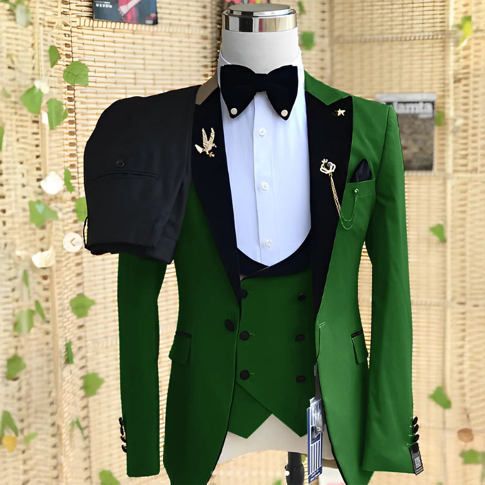 Wedding Men's 3-piece Suit Set (Jacket Pants Vest) Groom Tuxedo Formal Blazer Elegant Suit for Men