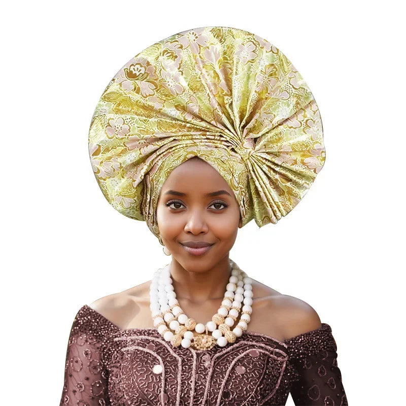 Exaggerated Fan-shaped Auto Gele Alrady Made Headtie for Women African Lady Headwraps Wedding Party Head Ties Female Turban Cap