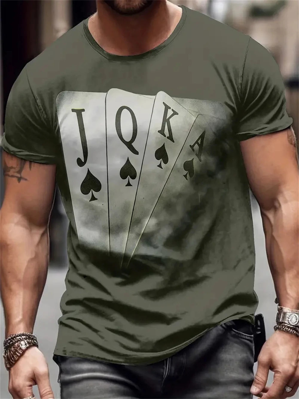 T Shirt for Man Men's Black and Golden Casual T-shirt Printed with "King" Crown + Arm Pattern Clothing Light Luxury Personality