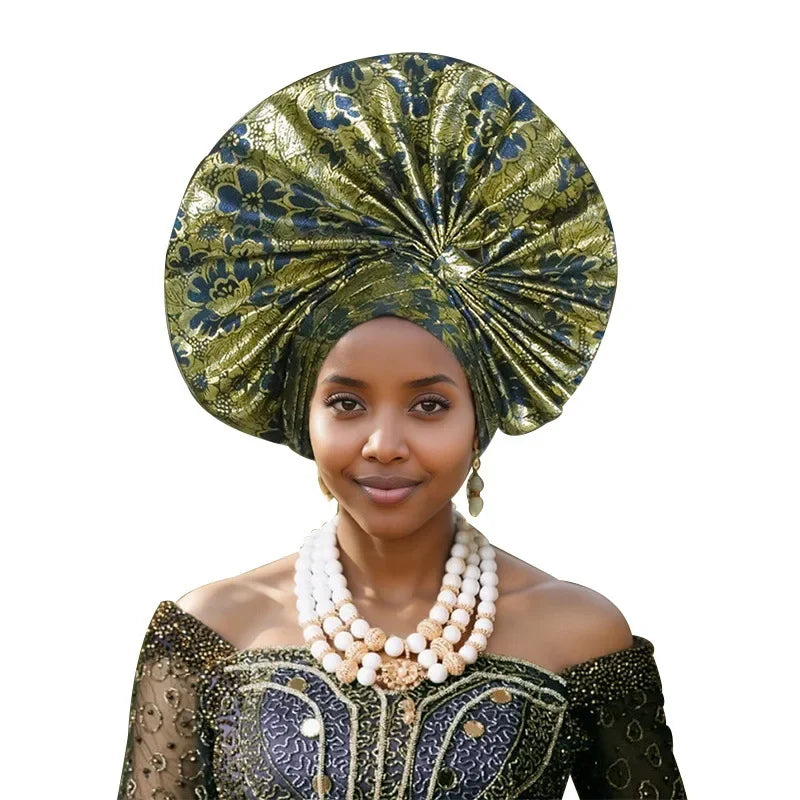 Exaggerated Fan-shaped Auto Gele Alrady Made Headtie for Women African Lady Headwraps Wedding Party Head Ties Female Turban Cap