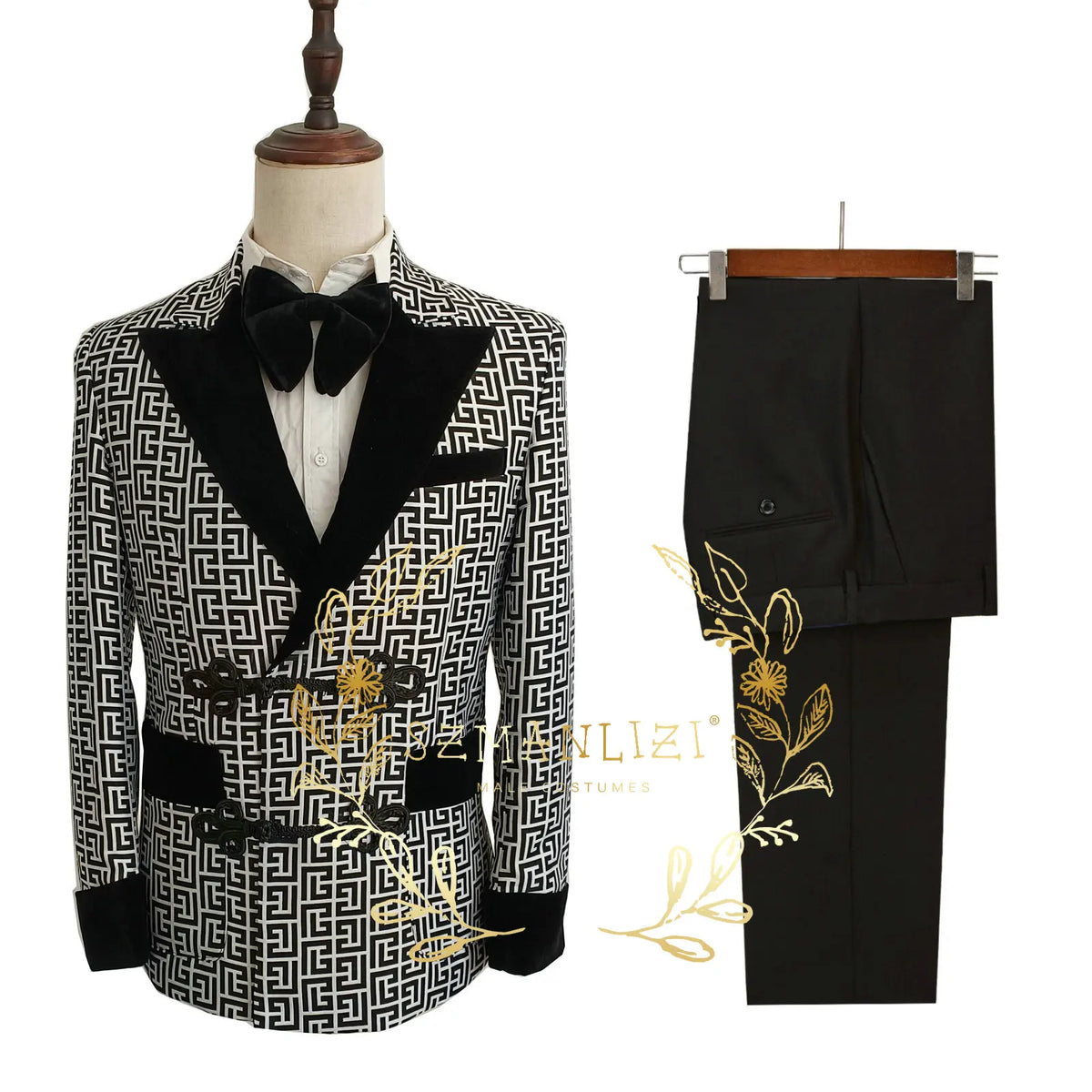 Men Suits 2 Piece Peaked Lapel Double Breasted Fashion Prom Suits Slim Fit Blazer Sets Brown Plaid Mens Wedding Wear Coat+Pant