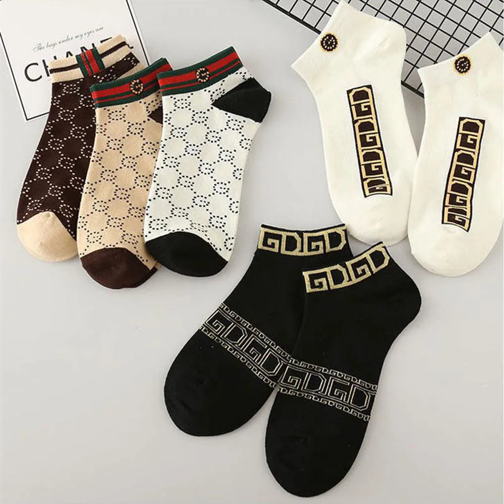 10 Pairs Men's Trendy Short Socks Summer Breathable Geometric Pattern Ankle Socks Luxury Designer Brand Fashion Low Cut Socks