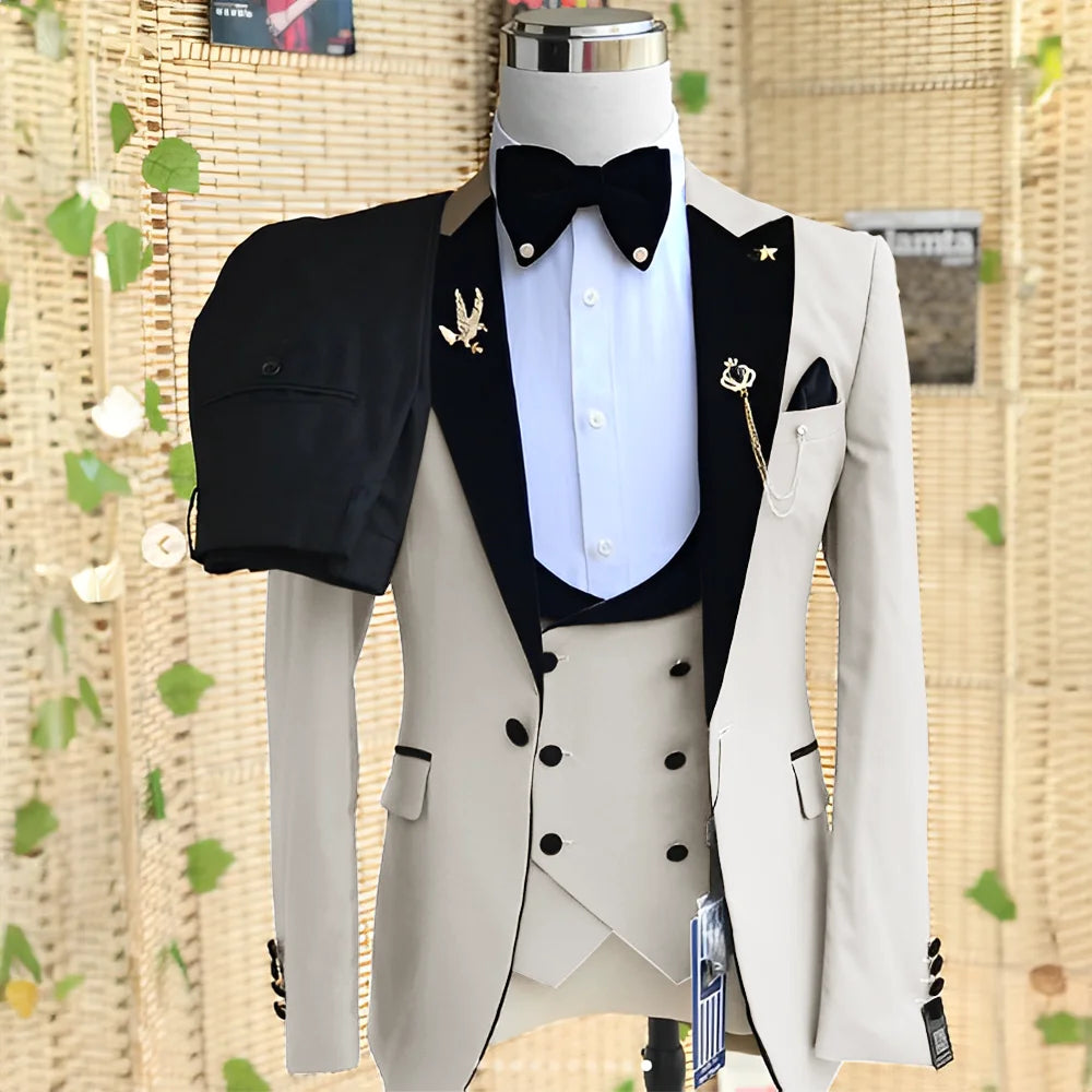 Wedding Men's 3-piece Suit Set (Jacket Pants Vest) Groom Tuxedo Formal Blazer Elegant Suit for Men