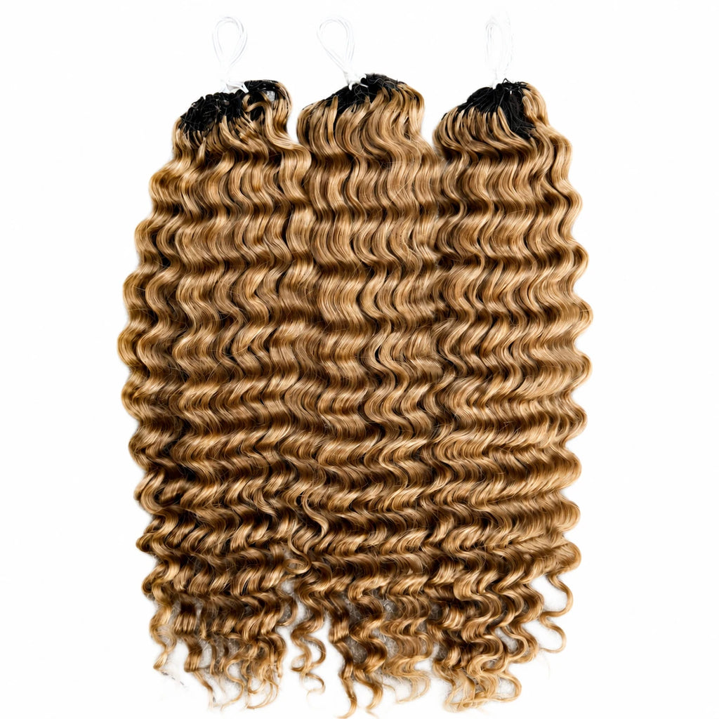 Honey Blonde Highlight Deep Wave Pre-Separated Human Crochet Hair Deep Curly Feather Crochet Braids Hair Extensions For Women