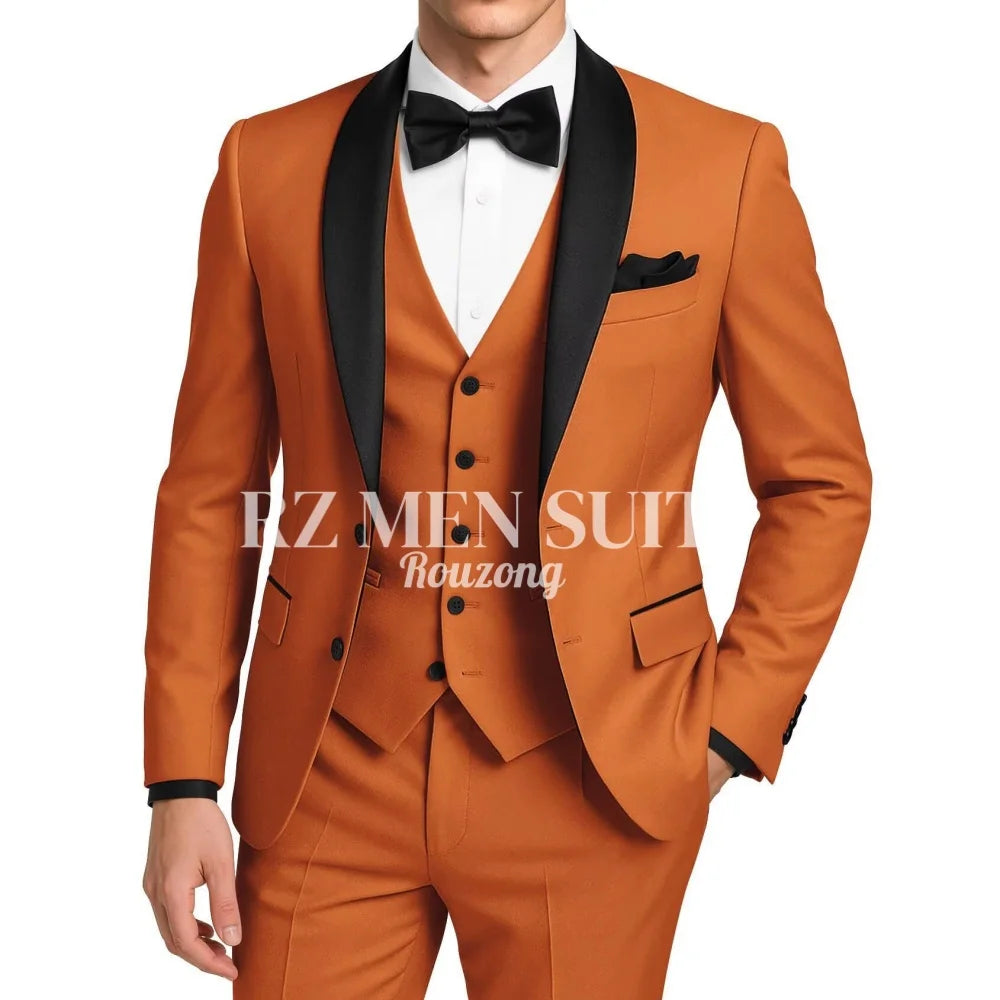Mens 3 Piece Tuxedo Suit Slim Fit Suits for Men Two Button Wedding Prom Tuxedo Shawl Lapel Blazer Vest Pants Set costumes hommes