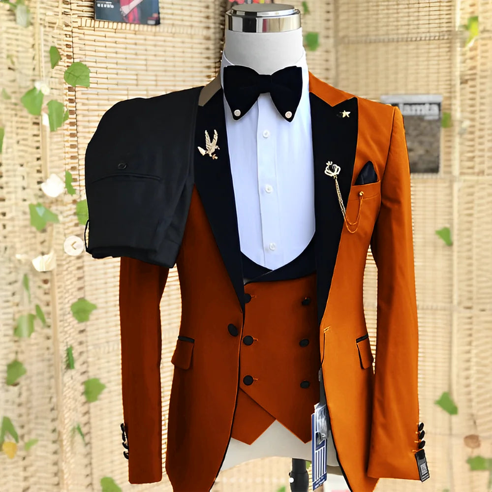 Wedding Men's 3-piece Suit Set (Jacket Pants Vest) Groom Tuxedo Formal Blazer Elegant Suit for Men