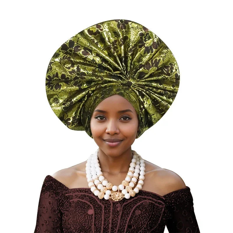 Exaggerated Fan-shaped Auto Gele Alrady Made Headtie for Women African Lady Headwraps Wedding Party Head Ties Female Turban Cap