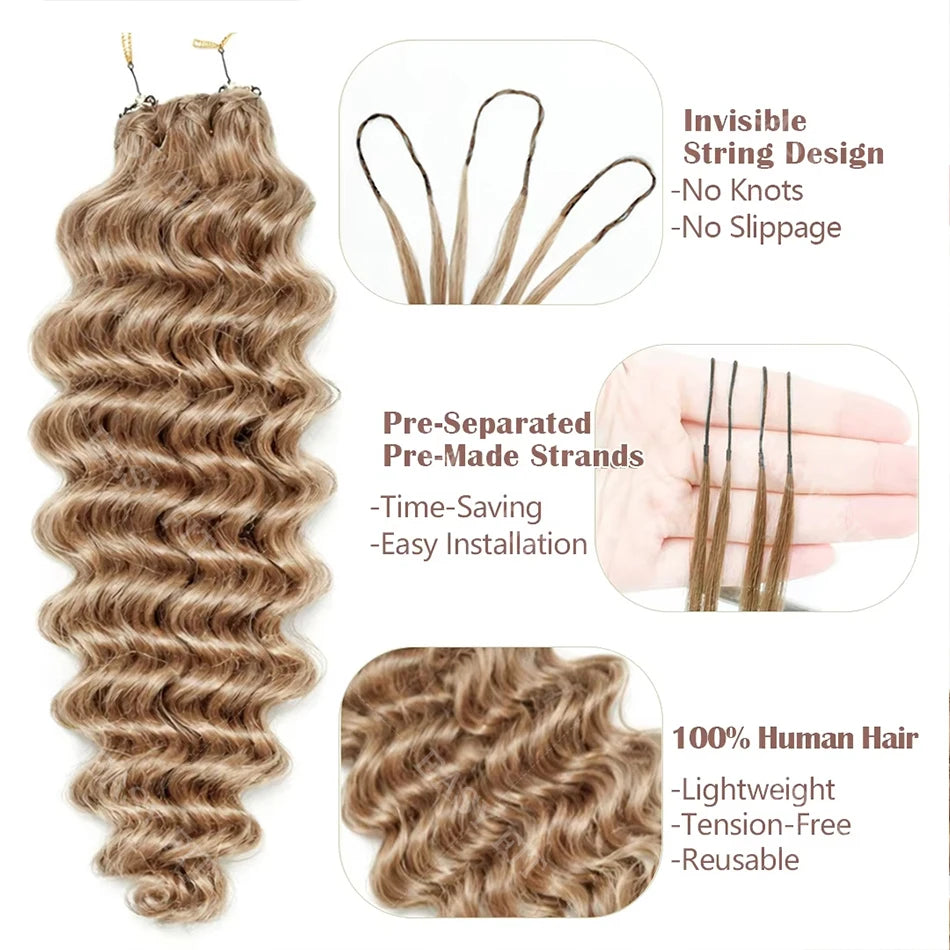 Honey Blonde Highlight Deep Wave Pre-Separated Human Crochet Hair Deep Curly Feather Crochet Braids Hair Extensions For Women