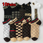 10 Pairs Men's Trendy Short Socks Summer Breathable Geometric Pattern Ankle Socks Luxury Designer Brand Fashion Low Cut Socks