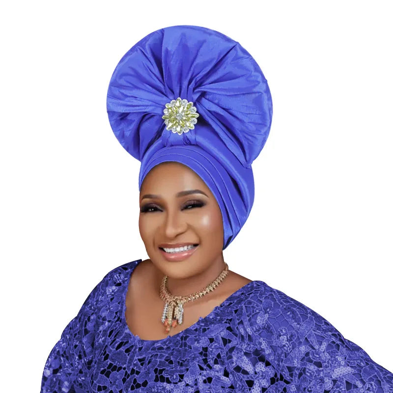Exaggerated Fan-shaped Auto Gele Alrady Made Headtie for Women African Lady Headwraps Wedding Party Head Ties Female Turban Cap