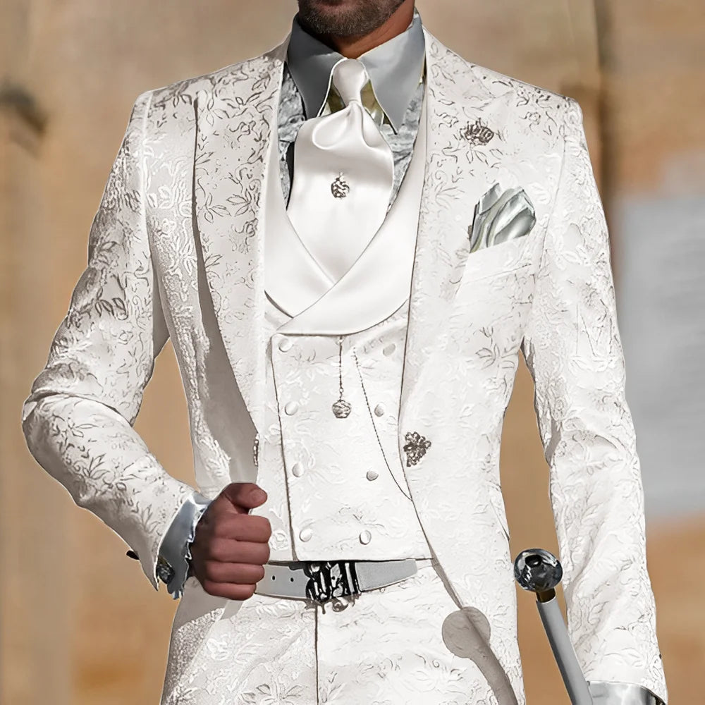 Jacquard Men's Suit 3 Piece Suit Groom Party Tuxedo Wedding Men's Formal Jacket Pants Vest Slim Fit Custom Suit Male