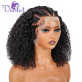 Short Curly Braided Wig Natural Black 220% Braided Cornrow Deep Curly Bob Wigs 13x4 Lace Front Wigs Human Hair For Black Women