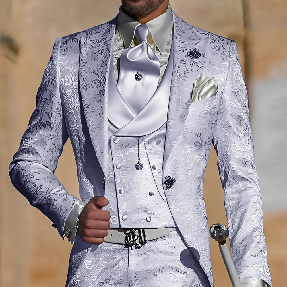 Jacquard Men's Suit 3 Piece Suit Groom Party Tuxedo Wedding Men's Formal Jacket Pants Vest Slim Fit Custom Suit Male