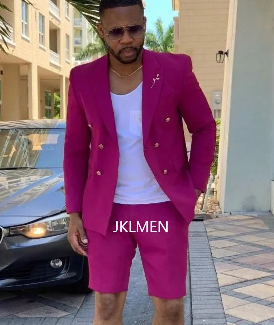 Men's Suits Summer Red Blazer Double Breasted Men With Short Pant Wedding Groom Prom Party Terno Masculino For Man Jacket