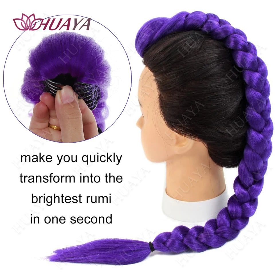 Synthetic Long Braided Purple Hair Ponytail Extensions Rumi Hairstyle Claw Clip Hair Wig for Women or Kids Costume for Chritmas