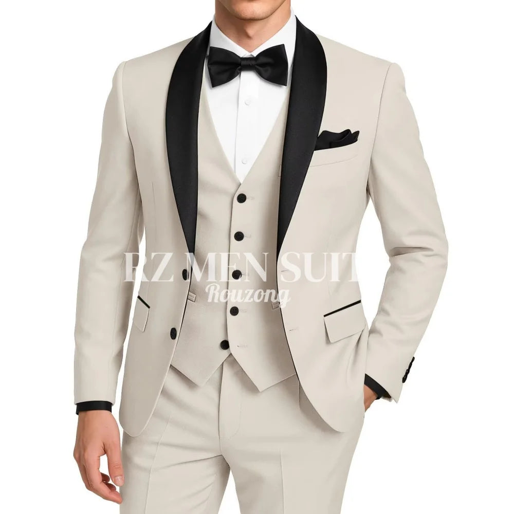 Mens 3 Piece Tuxedo Suit Slim Fit Suits for Men Two Button Wedding Prom Tuxedo Shawl Lapel Blazer Vest Pants Set costumes hommes