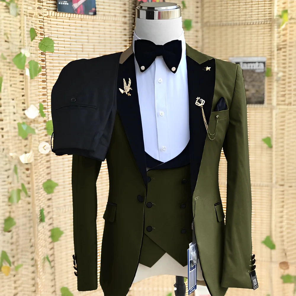 Wedding Men's 3-piece Suit Set (Jacket Pants Vest) Groom Tuxedo Formal Blazer Elegant Suit for Men