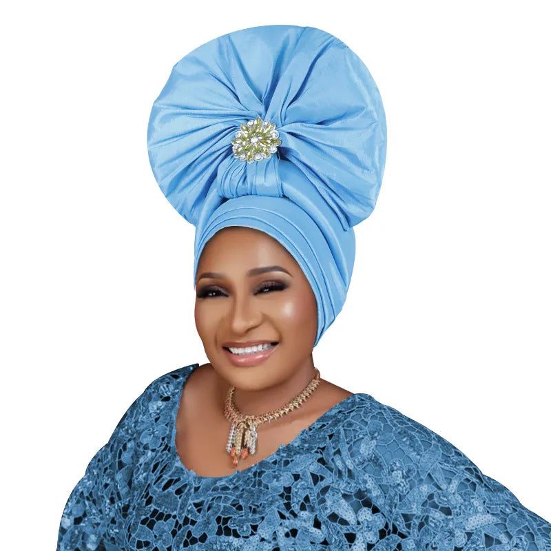 Exaggerated Fan-shaped Auto Gele Alrady Made Headtie for Women African Lady Headwraps Wedding Party Head Ties Female Turban Cap