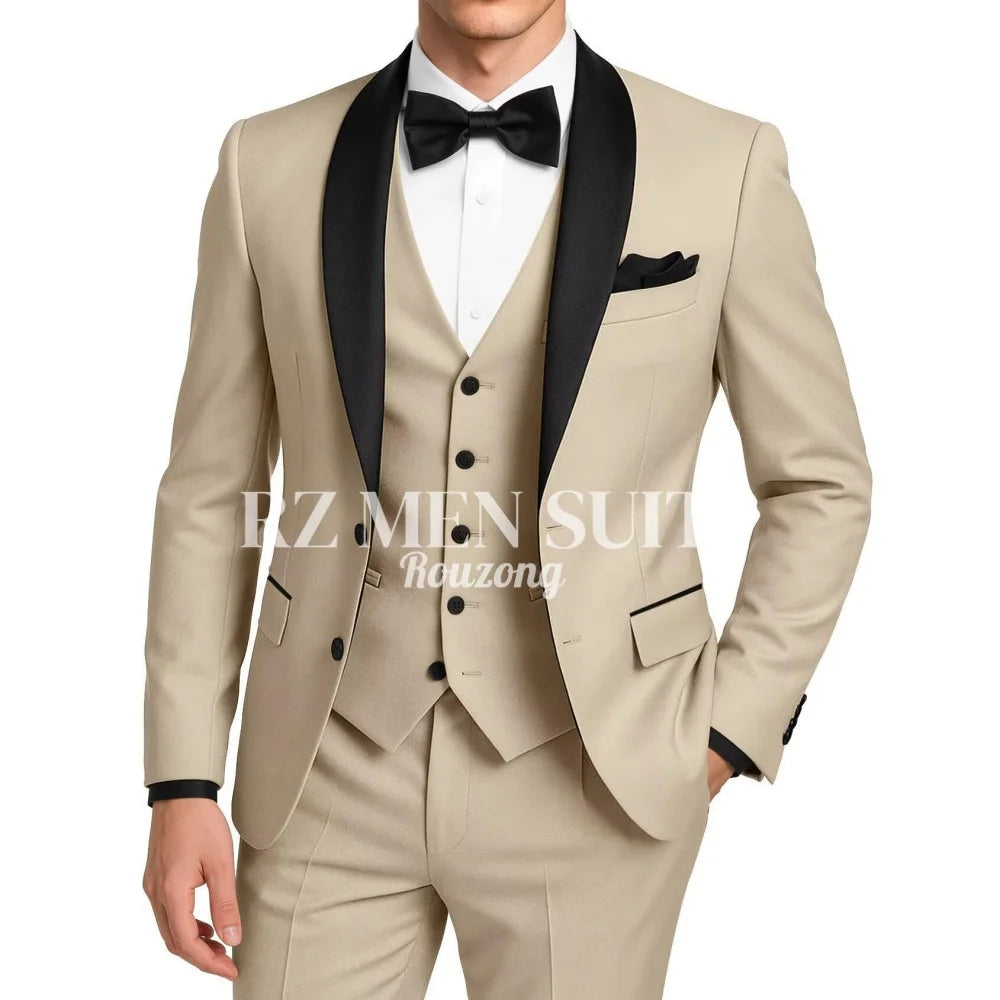 Mens 3 Piece Tuxedo Suit Slim Fit Suits for Men Two Button Wedding Prom Tuxedo Shawl Lapel Blazer Vest Pants Set costumes hommes