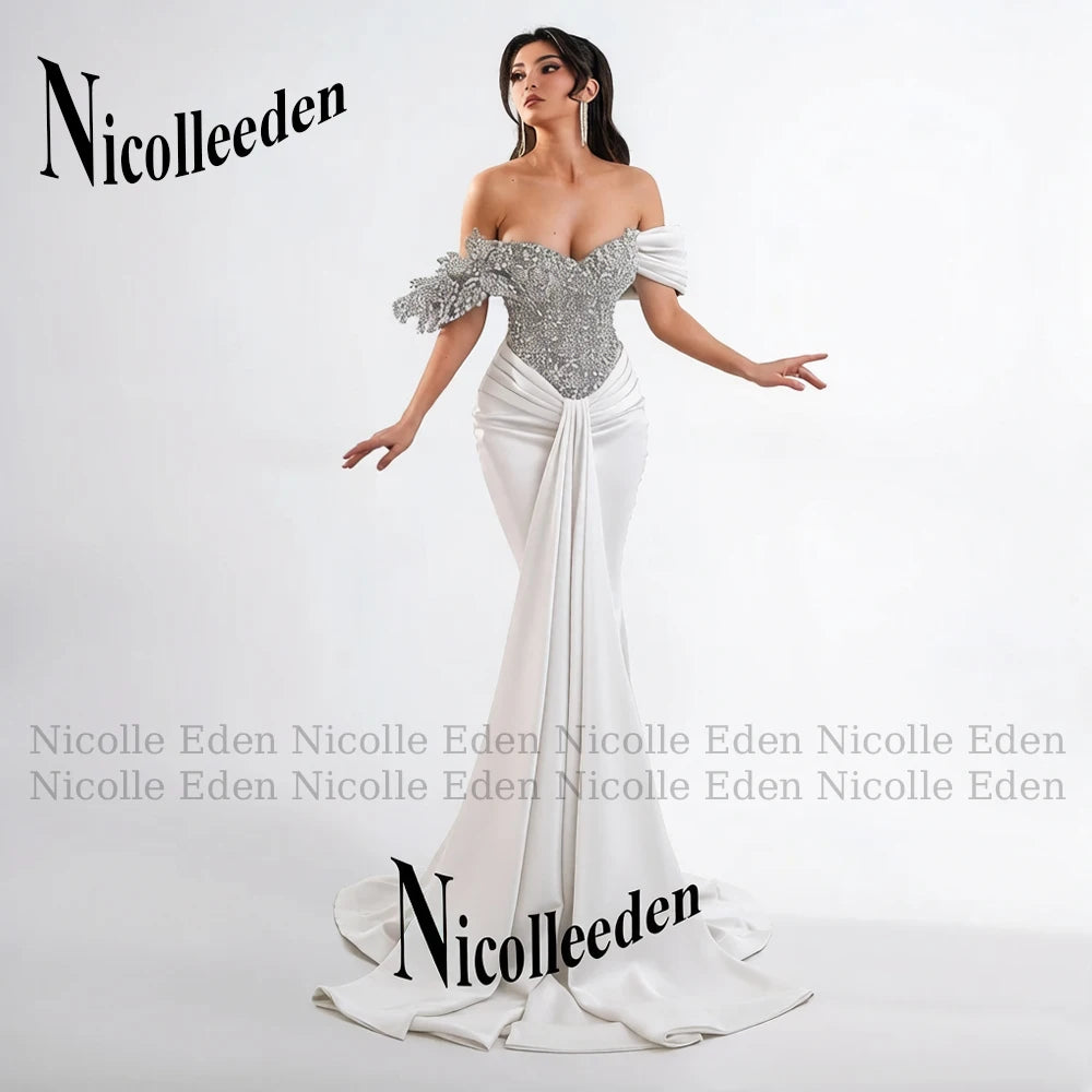 Nicolle Glittering Mermaid Evening Dresses for Women Rhinestones Pleated Ceremony Celebrity Dresses Vestidos De Noche Customized