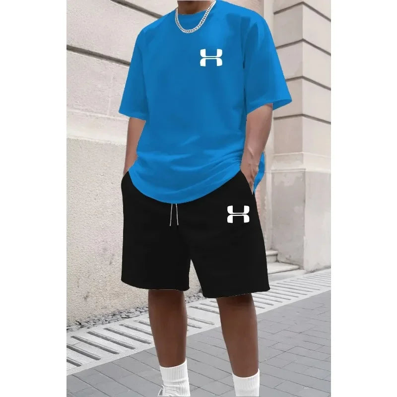 2026 Men's Sporty Suit Set, Including Short Shirt and Sports Shorts, Two Casual Suits