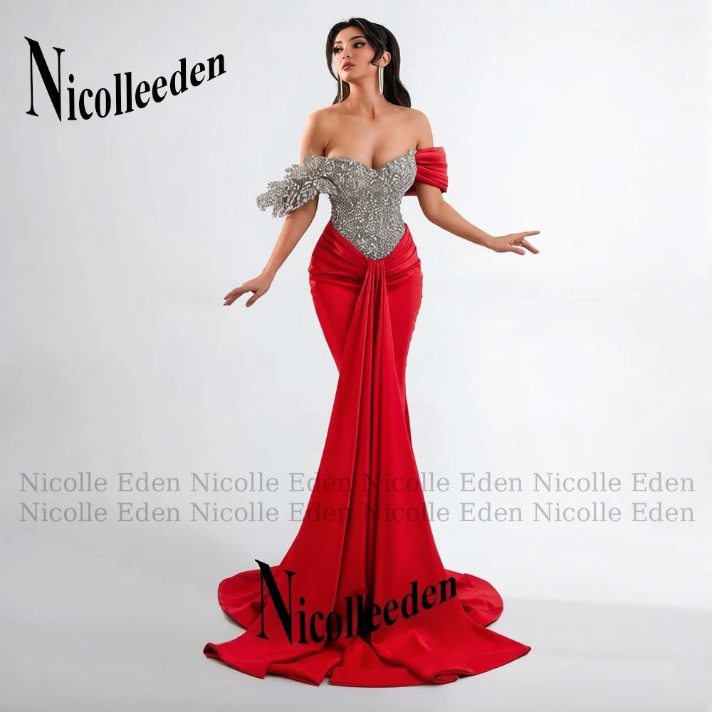 Nicolle Glittering Mermaid Evening Dresses for Women Rhinestones Pleated Ceremony Celebrity Dresses Vestidos De Noche Customized