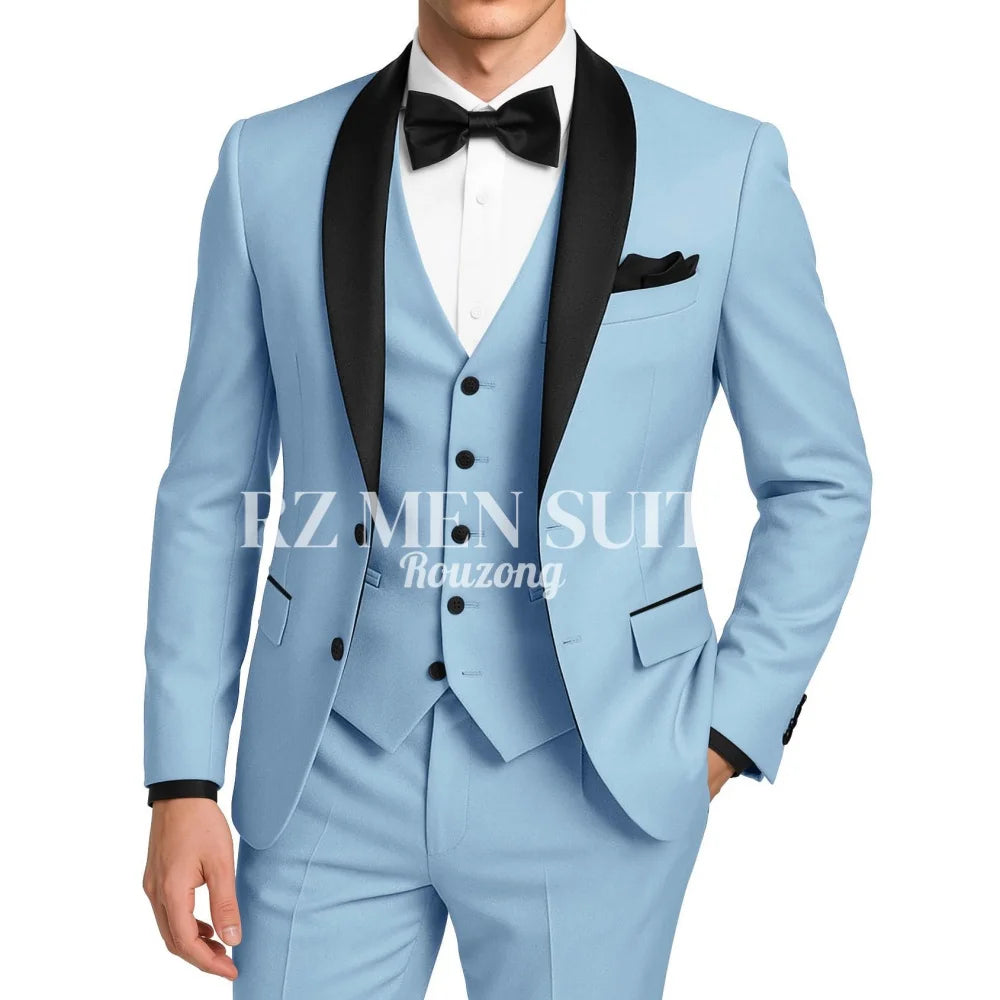 Mens 3 Piece Tuxedo Suit Slim Fit Suits for Men Two Button Wedding Prom Tuxedo Shawl Lapel Blazer Vest Pants Set costumes hommes