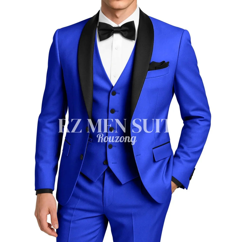 Mens 3 Piece Tuxedo Suit Slim Fit Suits for Men Two Button Wedding Prom Tuxedo Shawl Lapel Blazer Vest Pants Set costumes hommes