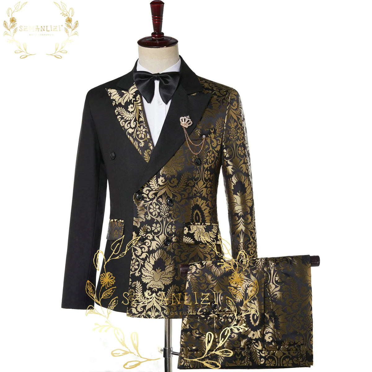 Men Suits 2 Piece Peaked Lapel Double Breasted Fashion Prom Suits Slim Fit Blazer Sets Brown Plaid Mens Wedding Wear Coat+Pant