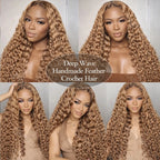 Honey Blonde Highlight Deep Wave Pre-Separated Human Crochet Hair Deep Curly Feather Crochet Braids Hair Extensions For Women