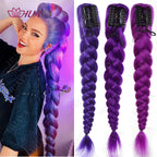 Synthetic Long Braided Purple Hair Ponytail Extensions Rumi Hairstyle Claw Clip Hair Wig for Women or Kids Costume for Chritmas