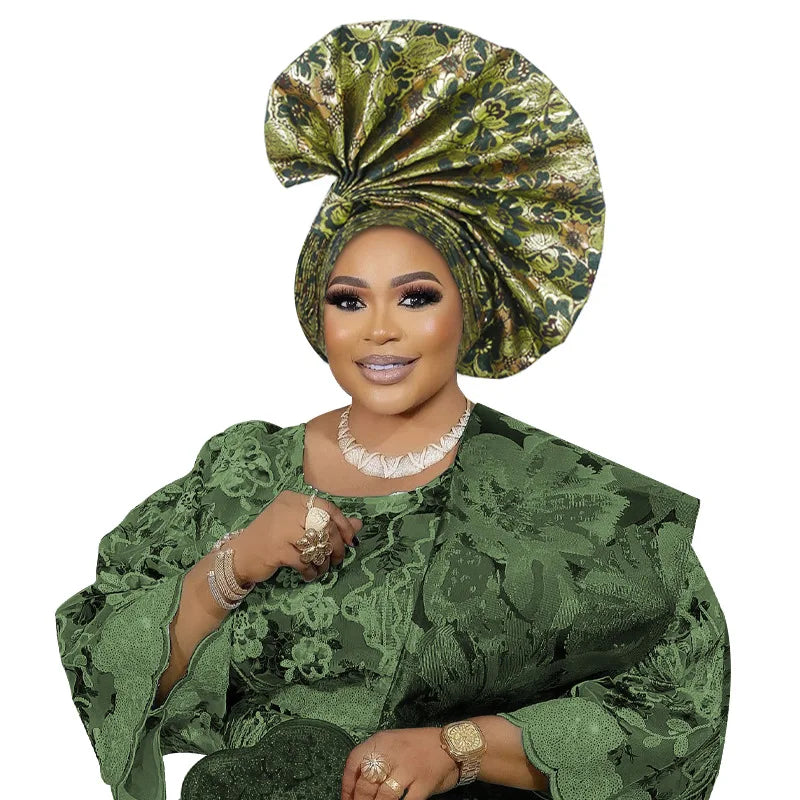 Exaggerated Fan-shaped Auto Gele Alrady Made Headtie for Women African Lady Headwraps Wedding Party Head Ties Female Turban Cap