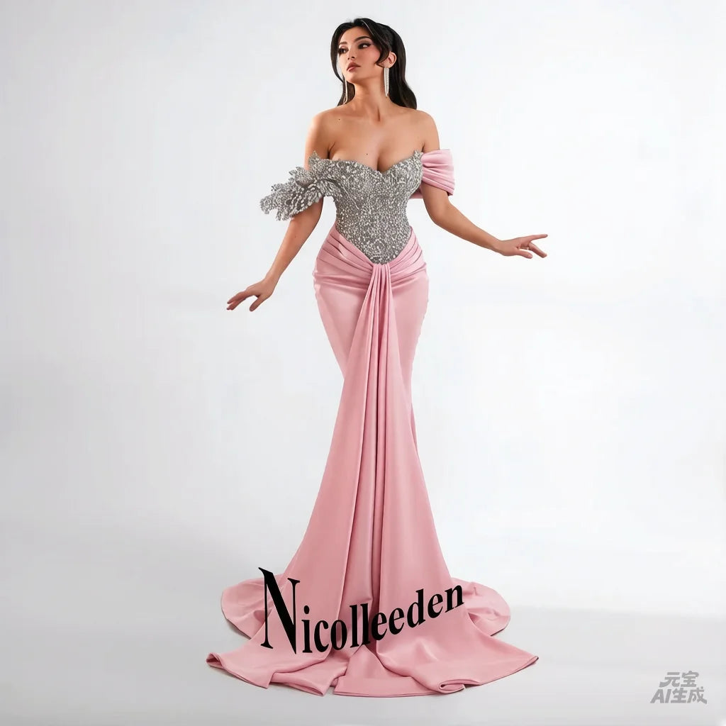 Nicolle Glittering Mermaid Evening Dresses for Women Rhinestones Pleated Ceremony Celebrity Dresses Vestidos De Noche Customized