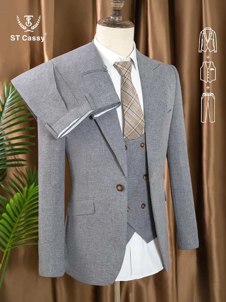 Elegant Man Suits High Quality 3 Piece (Jacket + Vest + Pants) Slim Fit Formal Office and Leisure Banquet Groom's Suit