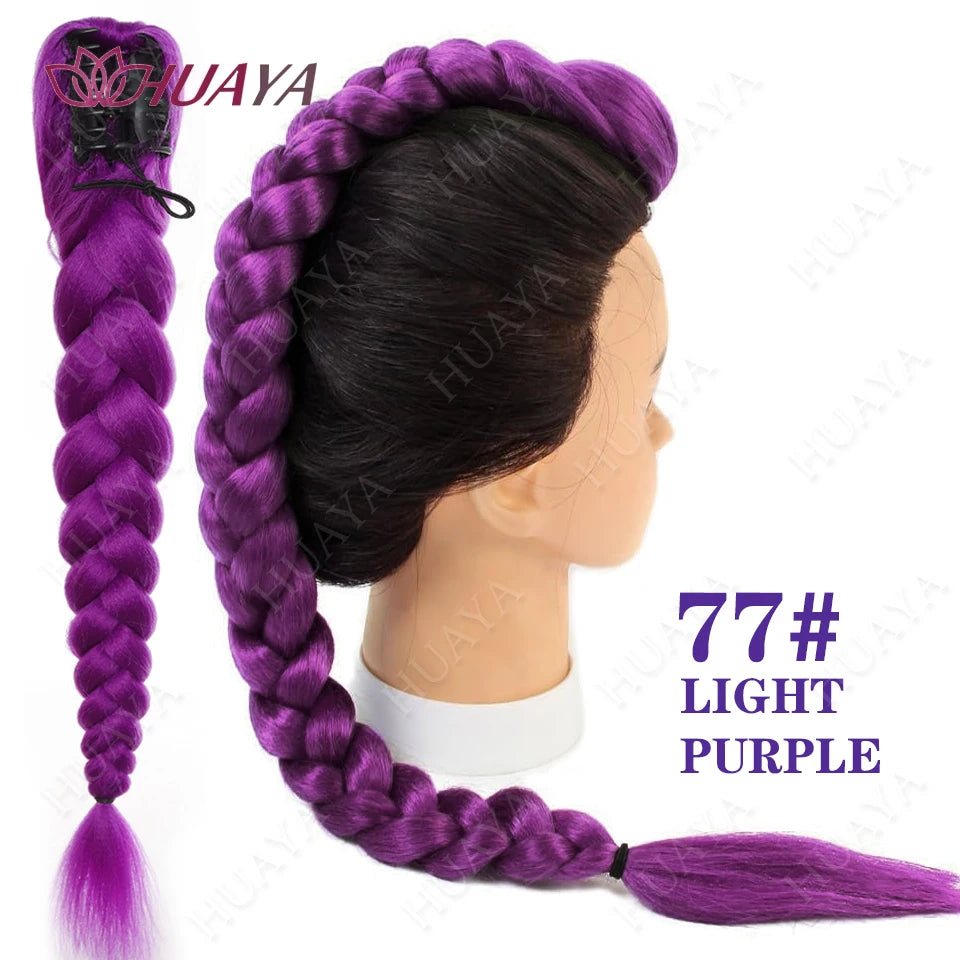 Synthetic Long Braided Purple Hair Ponytail Extensions Rumi Hairstyle Claw Clip Hair Wig for Women or Kids Costume for Chritmas