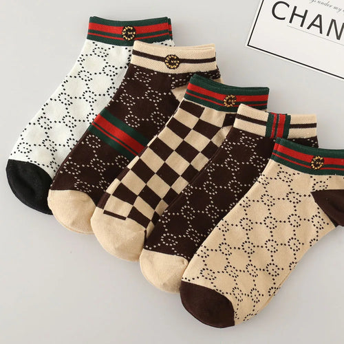10 Pairs Men's Trendy Short Socks Summer Breathable Geometric Pattern Ankle Socks Luxury Designer Brand Fashion Low Cut Socks