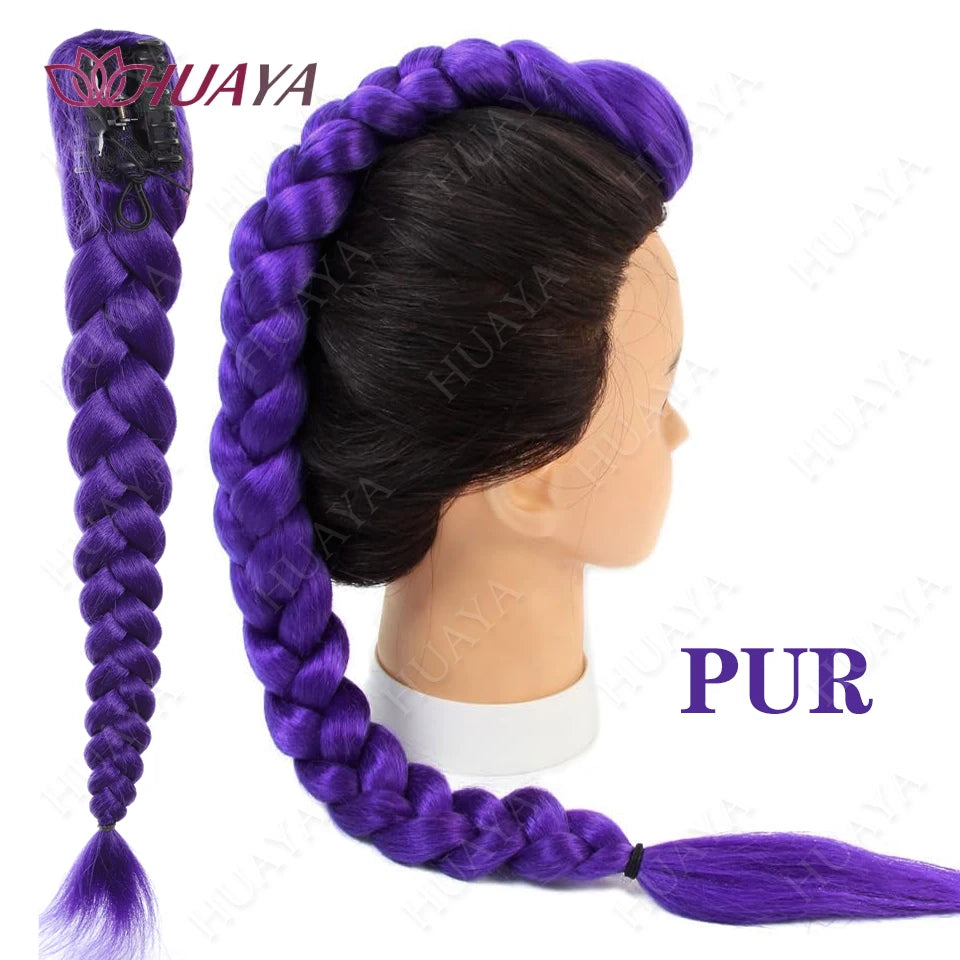 Synthetic Long Braided Purple Hair Ponytail Extensions Rumi Hairstyle Claw Clip Hair Wig for Women or Kids Costume for Chritmas