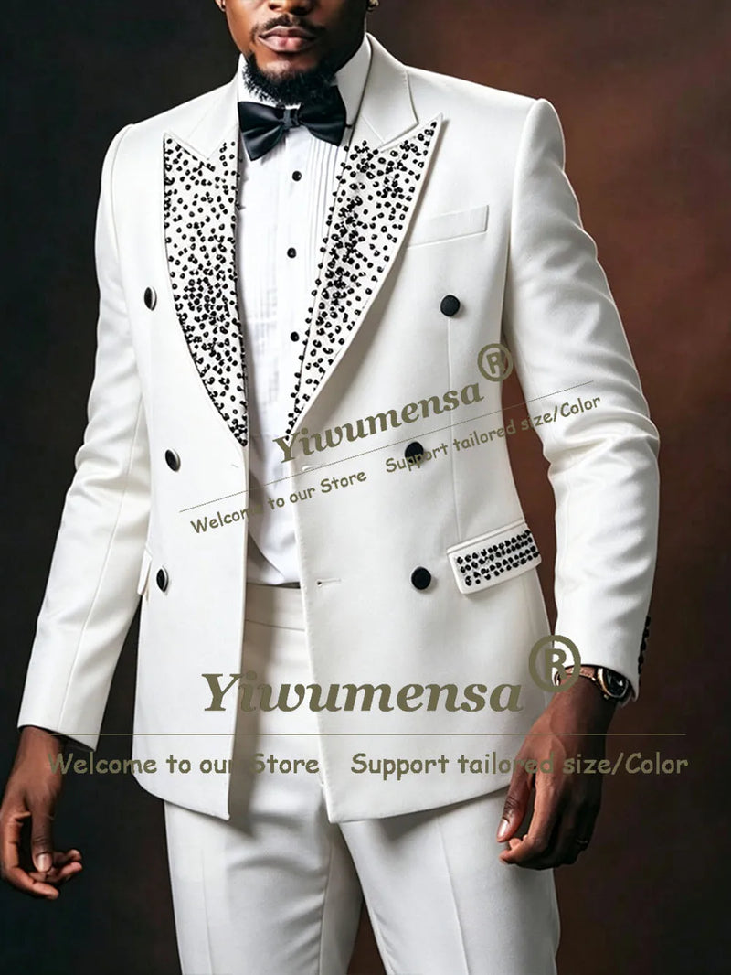 Elegant Men's Suit 2 Pieces Double Breasted Groom Wedding Tuxedo Customized Man Business Party Outfits Slim Fit Costume Homme