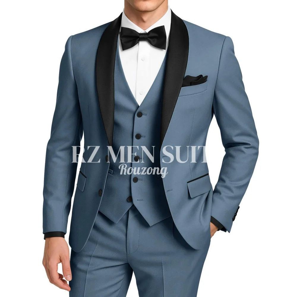 Mens 3 Piece Tuxedo Suit Slim Fit Suits for Men Two Button Wedding Prom Tuxedo Shawl Lapel Blazer Vest Pants Set costumes hommes