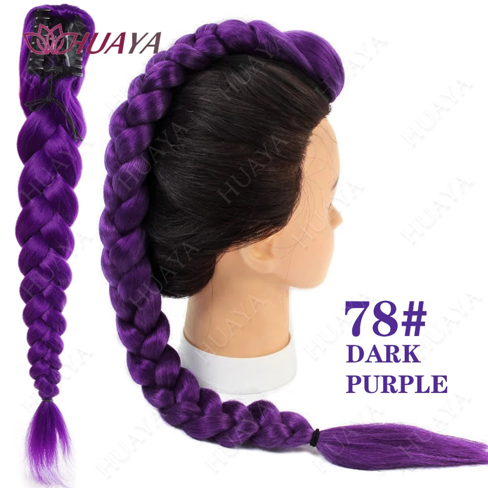 Synthetic Long Braided Purple Hair Ponytail Extensions Rumi Hairstyle Claw Clip Hair Wig for Women or Kids Costume for Chritmas