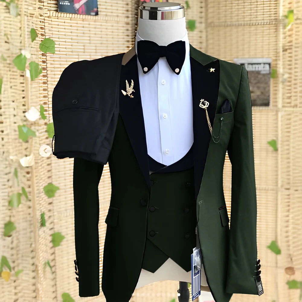 Wedding Men's 3-piece Suit Set (Jacket Pants Vest) Groom Tuxedo Formal Blazer Elegant Suit for Men