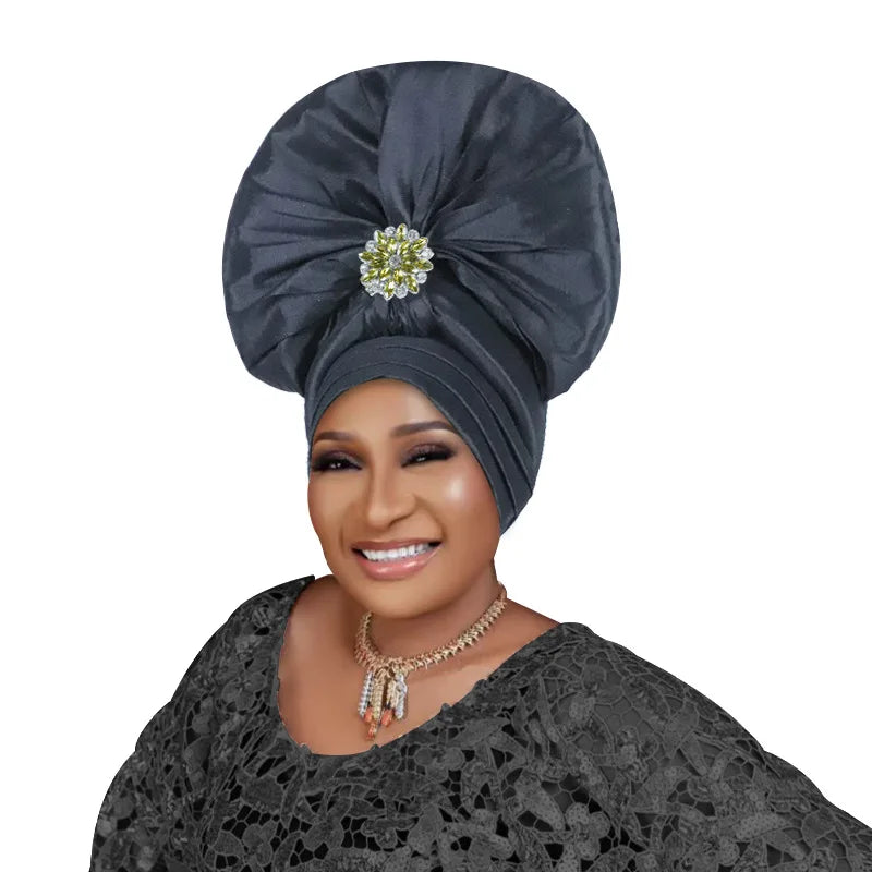 Exaggerated Fan-shaped Auto Gele Alrady Made Headtie for Women African Lady Headwraps Wedding Party Head Ties Female Turban Cap